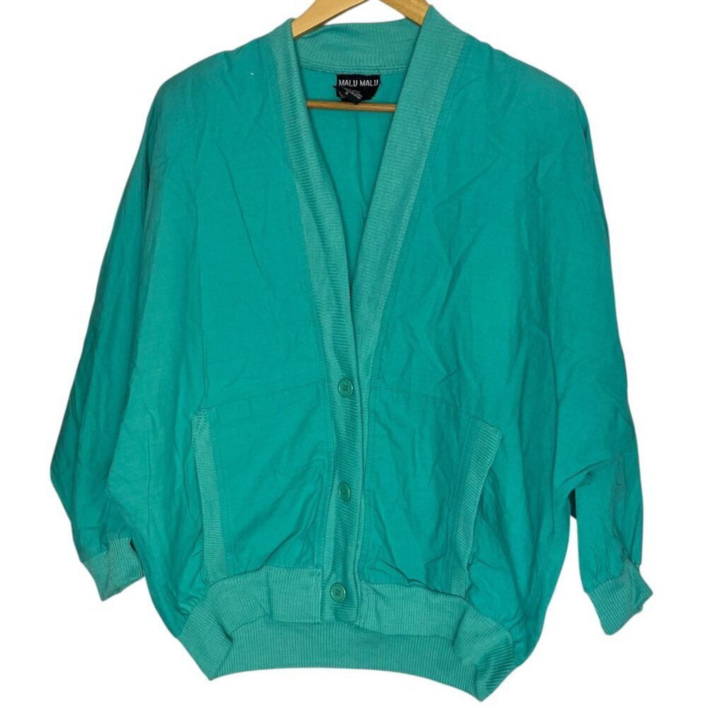 Malu Malu Women's S Button Up Eclectic Grandpa Cardigan Sweater Aqua Blue Bold